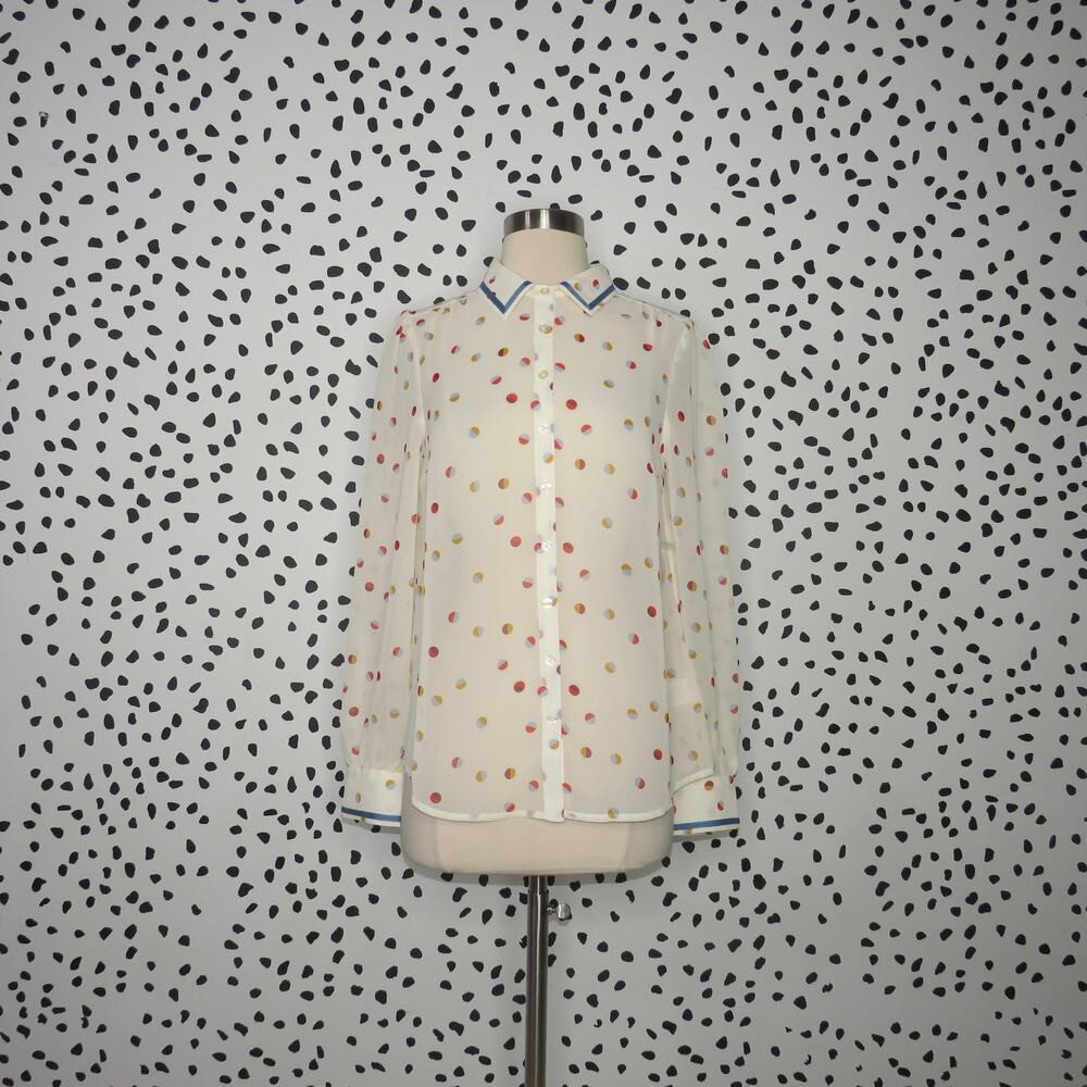 Modcloth Cream Polka Dot Print Be Buzzworthy Button Up Top - Picture 2 of 11